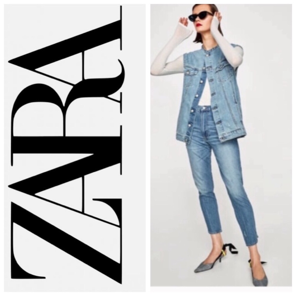 NWT Zara Woman Distressed Denim Vest - S & M